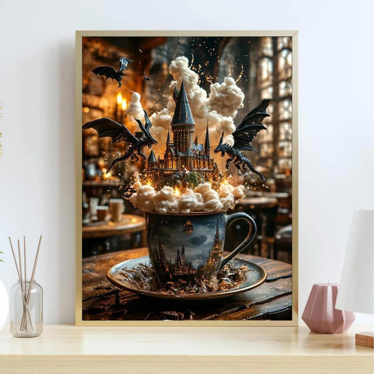 ckdiluy Magic Diamond Art Kits for Adults, DIY Magical Dragon Diamond Painting Kits Round Castle Diamond Dots for Adults, 5D Full Drill Crafts for Home Wall Decor 12 X 16inch ckdiluy