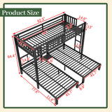 Mirightone Triple Bunk Bed Metal 3 Bed Bunk Beds for Kids Twin Over Twin Bunk Beds for 3 with Safety Guardrail for Teens Adults, Can Be Separated into 3 Twin Beds, Noise Free, Black Mirightone