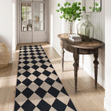 Lahome Checkered Easy Jute Runner Rug, 2x8 Hallway Kitchen Runner Rug Non Slip Washable Outdoor Carpet for Entryway Indoor, Checkerboard Black Indoor Outdoor Carpet for Hallway 8ft Entry Lahome