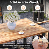 HAPPYGRILL 7 Pieces Acacia Wood Patio Dining Set with Metal Frame, Space-Saving Outdoor Furniture Set with 6 Stackable Armchairs and 69” Rectangular Table with 2” Umbrella Hole for Garden, Deck, Yard HAPPYGRILL