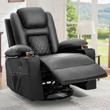 YITAHOME Recliner Chair,PU Rocking Chair for Adults,Swivel Recliner with Cup Holders,Heat and Massage,Single Sofa Seat with Side Pockets for Living Room/Bedroom,Black YITAHOME