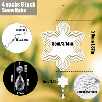 WindMage 4Pack 8inch Sublimation Wind Spinner Blanks 3D Aluminum Metal Wind Sculpture Kinetic Spinners for Yard and Garden Indoor Art Sublimation Christmas Ornament Hanging Decoration (Snowflake)