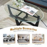 LKTART 48" Oval Glass Coffee Table with Tempered Glass Top Cross and Solid Wood Base Simple & Modern Center Table for Living Room Office Apartment Black LKTART