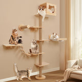 Cat Tree, 74.4 inch Tall Wood Cat Tower with Cat Scratching Post, Cat Cave Condo, Hammock, Cat Tree Tower for Large Cats and Kittens KKHAN