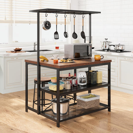 GAOMON Vintage Kitchen Island with 3-Tier Storage and 5 Hooks - Versatile Bakers Rack and Microwave Stand GAOMON