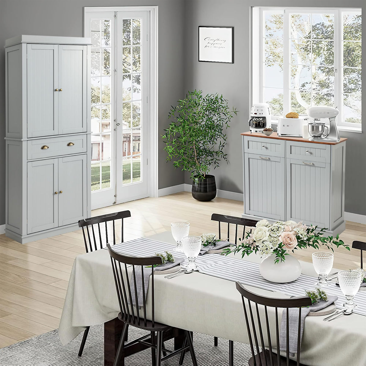 KIGOTY Pantry Cabinet Kitchen Storage Pantry Cabinet with Doors and Shelves for Living Room and Dining Room (Gray, 72" H) KIGOTY