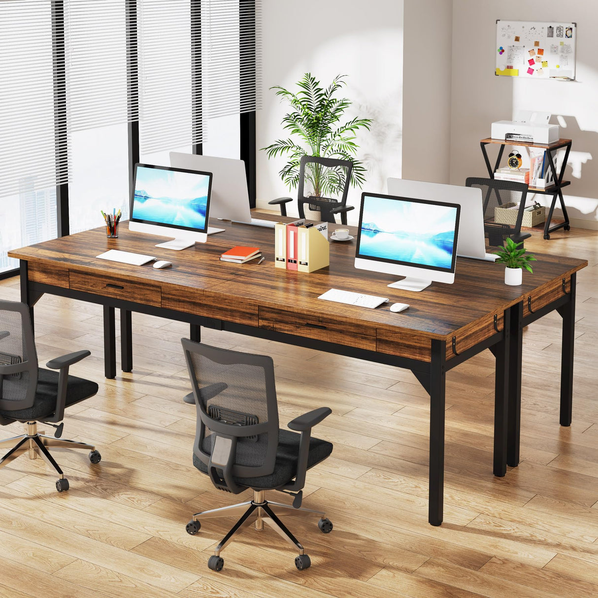 Tribesigns 78.7" Extra Long Computer Desk, [Double Desk] [2 Drawers], Two Person Desk Large Executive Office Desk, Writing Table Study Desk for Home Office, Rustic Brown Tribesigns