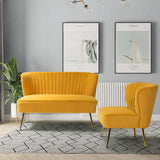 Tina's Home Mid-Century Velvet Loveseat Sofa, Upholstered Loveseat Couch with Golden Metal Legs, Small Tufted 2-Seat Sofa Armless Love Seat for Living Room, Bedroom, Apartment Small Spaces, Mustard TINA'S HOME