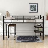 Harper & Bright Designs Low Loft Bed with Desk, Twin Size Metal Loft Bed Frame with Storage Shelves for Kids (Twin Size, Black) Harper & Bright Designs