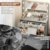 INTERGREAT 57" Makeup Vanity Desk with Large Mirror and 10 LED Lights,Farmhouse Vanity Table with Power Outlet & 5 Drawers,3 Lighting Color Adjustable,Dressing Table for Bedroom,Dressing Room,Grey INTERGREAT