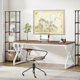 Tribesigns 63 Inch Executive Desk, Large Office Computer Desk with Extra Thick Wooden Tabletop and Metal Frame, Modern Simple Workstation Writing Table Study Desk for Home Office, Brown+White Tribesigns