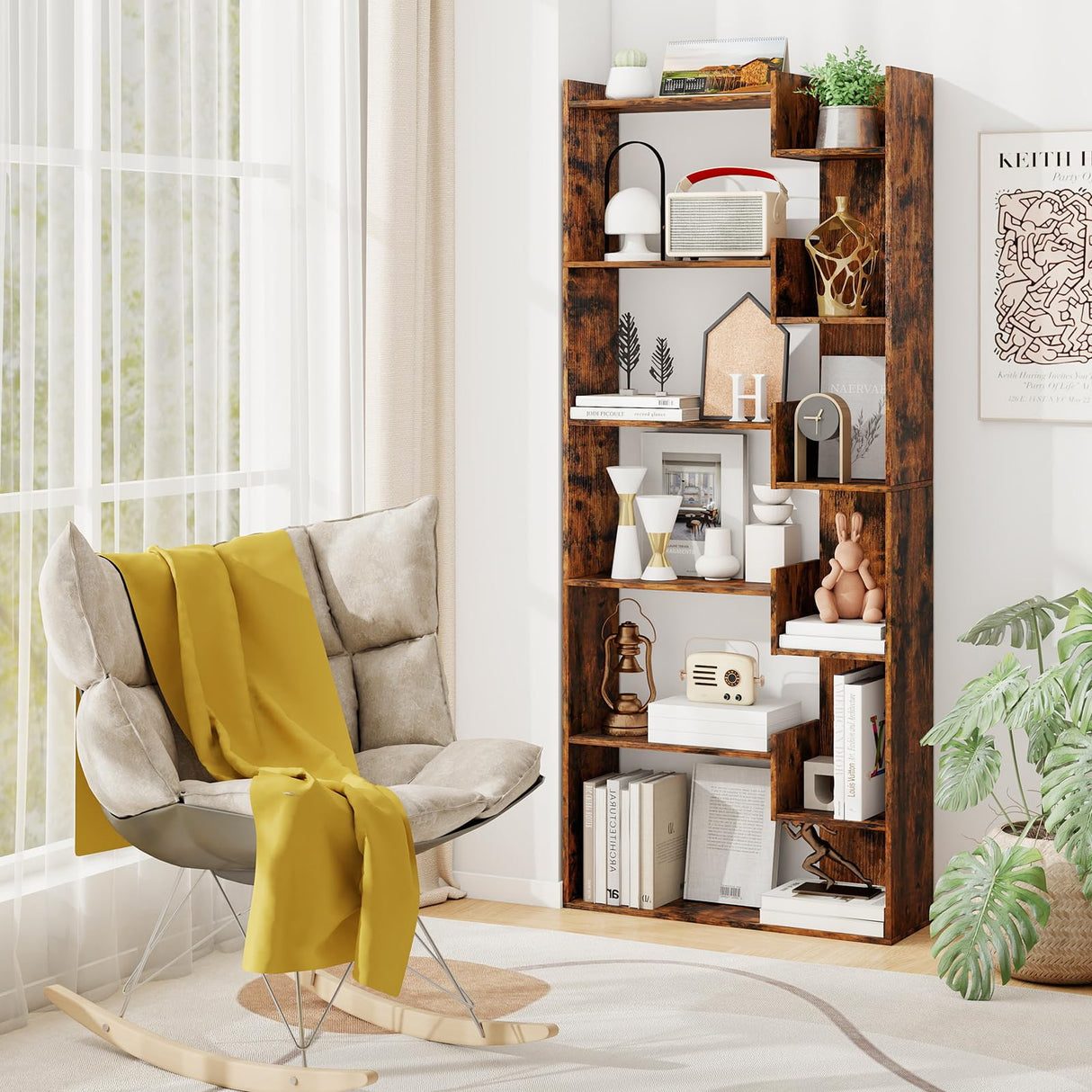 Tangkula 6-Tier Bookshelf, 64”H Tall Open Bookcase with Anti-Tip Kits, Home Office Free-Standing Wood Room Divider Display Shelf, Modern 11-Shelf Storage Rack for Study, Living Room (1, Rustic Brown) Tangkula