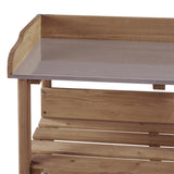 Topeakmart Potting Bench Table w/Metal Tabletop for Garden, Fir Wood Workstation w/3 Tier Shelves, Outdoor Work Bench w/Hook Brown Topeakmart