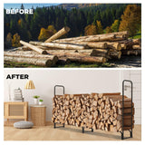 Danrelax 8ft Firewood Rack Outdoor with Cover, Wood Storage Rack for Fire log and Firewood, 600D Oxford Fabric Water-Resistant Cover, for Fireplace Indoor, Patio, Courtyard, Black Danrelax