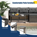 Vongrasig 3 Piece Patio Furniture Sets, All-Weather Wicker Outdoor Sofa Couch Sectional Set, Small Conversation Set for Patio, Garden w/Cushion, Glass Table, (Grey) Vongrasig