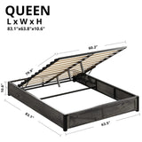 LIKIMIO Platform Queen Size Bed Frame, Farmhouse Bed Frames with Lift Up Storage, Wooden Slats, Sturdy and No Noise, Easy Assembly, Charcoal Grey LIKIMIO