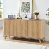 Fluted Sideboard Buffet Cabinet with Storage, Modern Storage Cabinet with 3 Doors, Wood Credenza Buffet Sideboards, Bar Cabinets Console Table for Kitchen Dining Living Room Entryway (Natural) XUZENEST