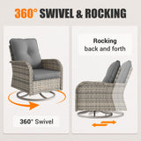 Muphyers 9-Piece Outdoor Patio Furniture Set with Rocking Swivel Chair Wicker Sectional Sofa Set, Patio Conversation Set with Thickened Cushions & Coffee Table for Garden, Backyard, Poolside, Grey Muphyers