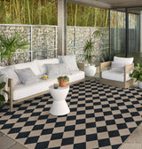 Rugalia Easy Jute Black Checkered 8x10 Area Rug, Washable Modern Outdoor Rug for Patio Non-Slip Diamond Rugs for Living Room, Neutral Farmhouse Floor Carpet for Bedroom Dining Room Classroom Rugalia