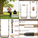 SELEWARE Hanging Wood Swing Seat Tree Swing for Kids, 100% Polyester Weather Proof Rope Heavy Duty Steel Tubing Structure Backyard Swing Set Replacement SELEWARE