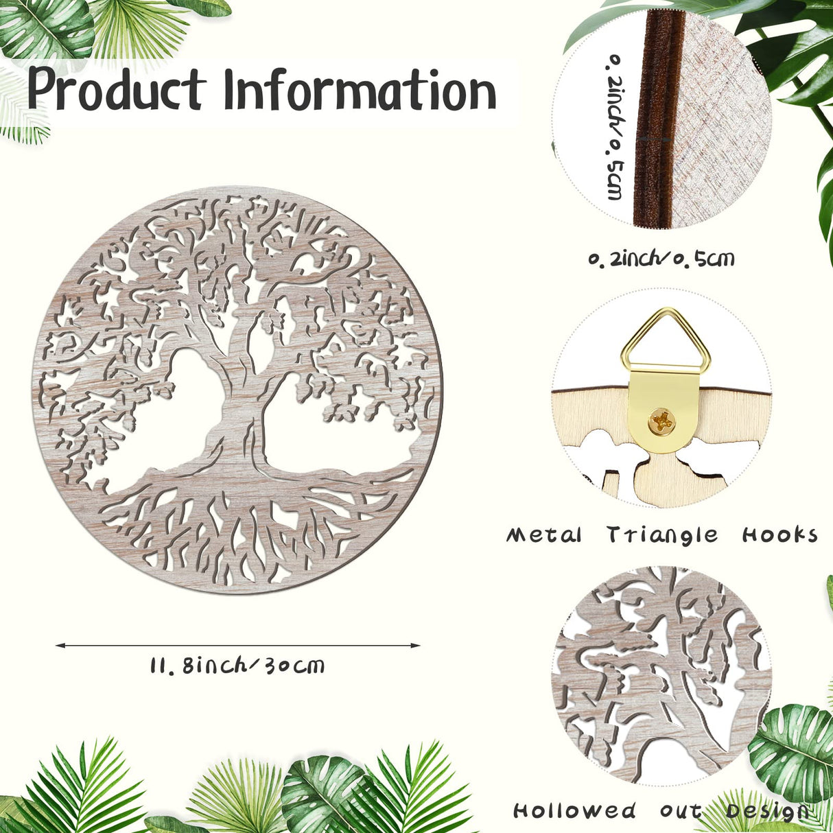 Tree of Life Wooden Wall Art Decor Wooden Wall Sculpture 11.8 Inch Tree of Life Wood Hollowed Out Hanging Sign for Farmhouse Home Hanging Decoration Supplies(White) Yalikop