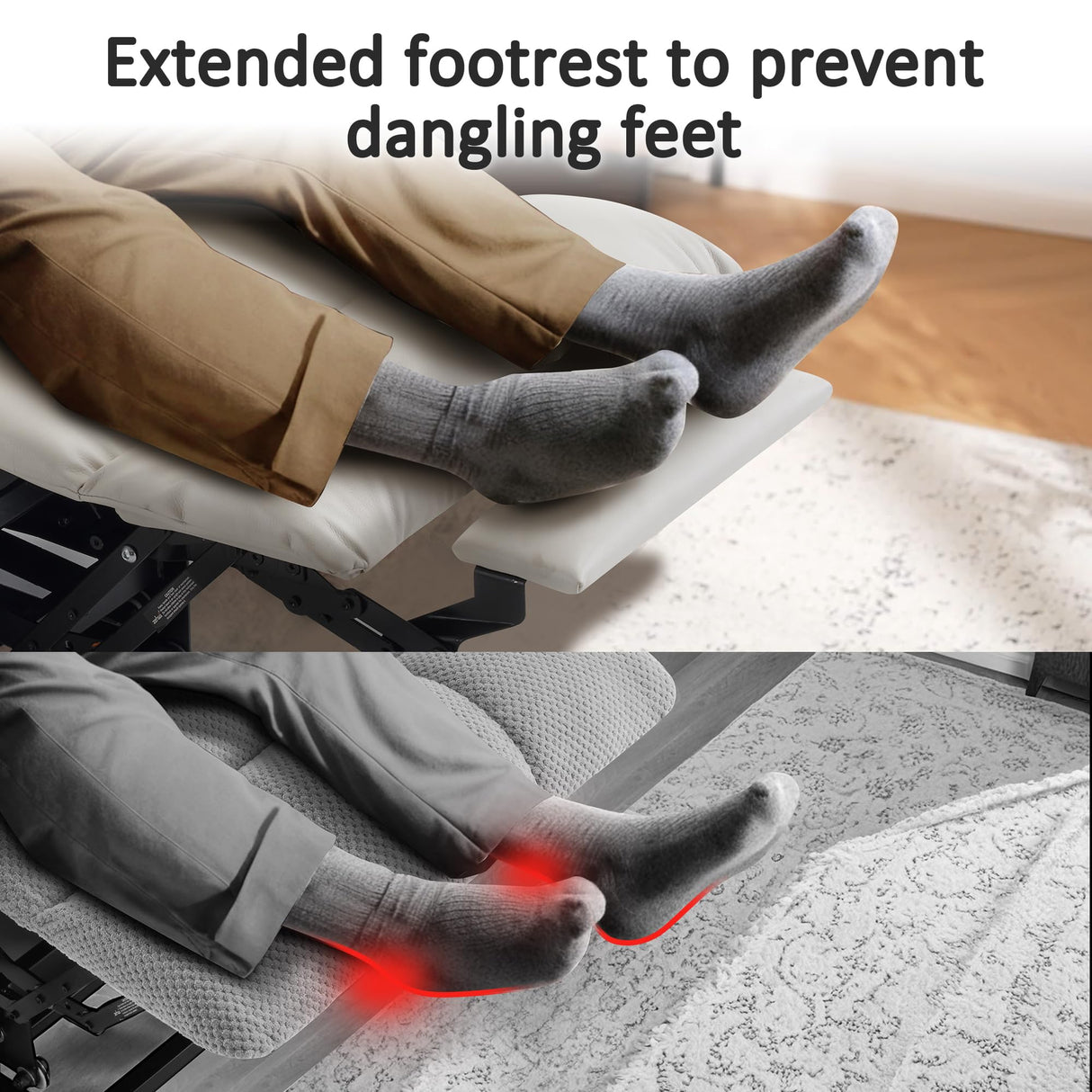 MCombo Large Triple Motor Power Lift Recliner Chair with Massage and Dual Heating, Adjustable Headrest for Tall Elderly People, Faux Leather 7634 (Light Grey, Large) MCombo