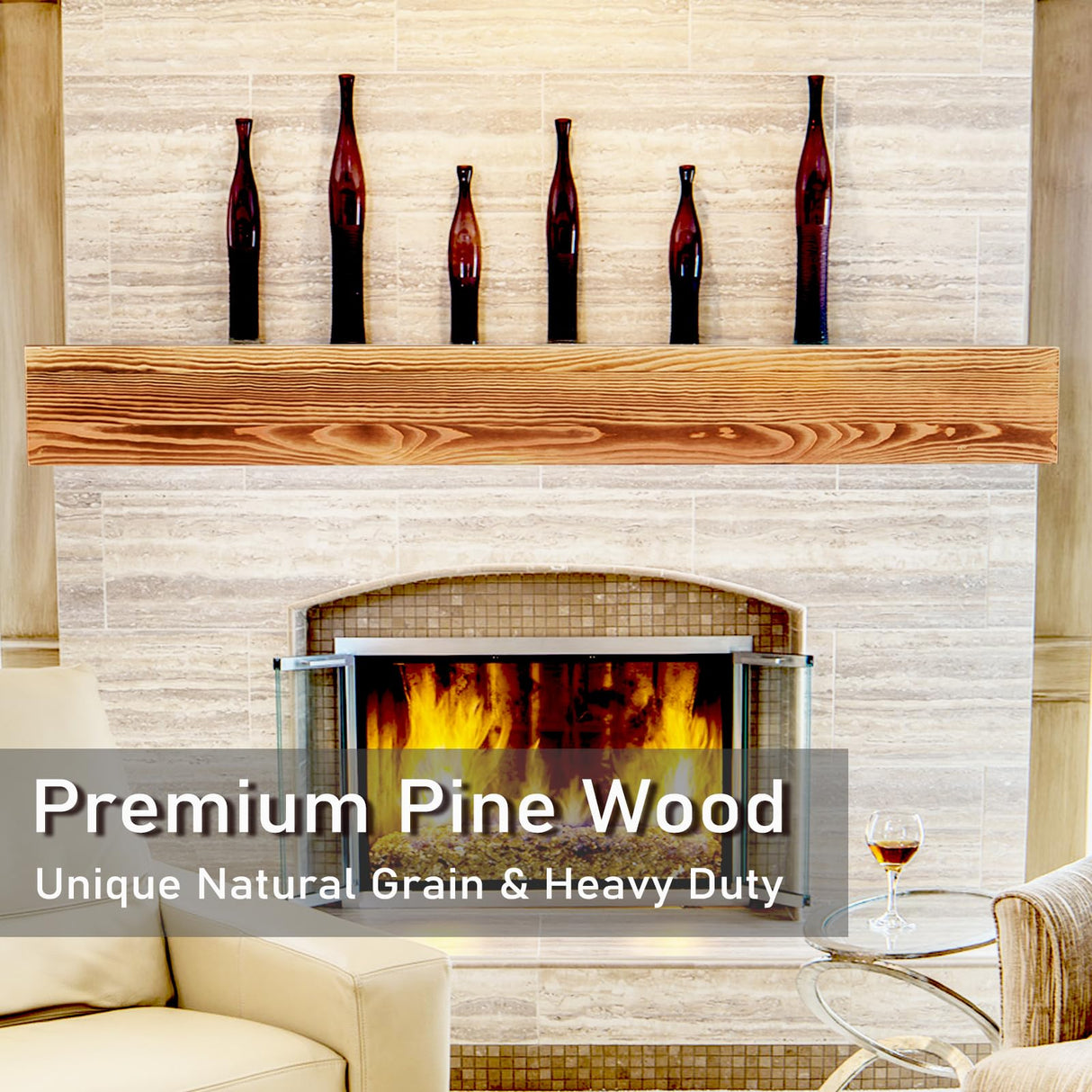 60 Inch Fireplace Mantel, Farmhouse Floating Fireplace Mantle, Wall Mounted Solid Rustic Wood Shelf, with Groove for Better Fireplace Decor and Frame Display (60" W x 8" D x 6" H) cenleoha