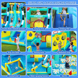 FINCOME Bounce House Double Slides for Kids 3-12, Large Bounce Castle with Air Blower 550W, Pool, Jumping, Climbing, Balls, Ring Toss, Inflatable Water Park for Birthday Party Holiday Outdoor Indoor FINCOME