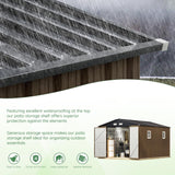 10X12X7.5 FT Outdoor Steel Storage Shed with Lockable Doors, 2 Windows, Transparent Roof Panels, Metal Frame Floor (Wood Panels Not Included), Ideal for Backyard, Patio Storage,Chicken Coop，Brown Mistmo