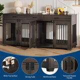 71'' Large Dog Crate for 2 Dogs, Dog Crate Furniture with 3 Drawers, Dog Kennel Furniture, Heavy Duty Dog Cage and TV Stand, Perfect for Medium Large Dogs, Walnut GarveeLife