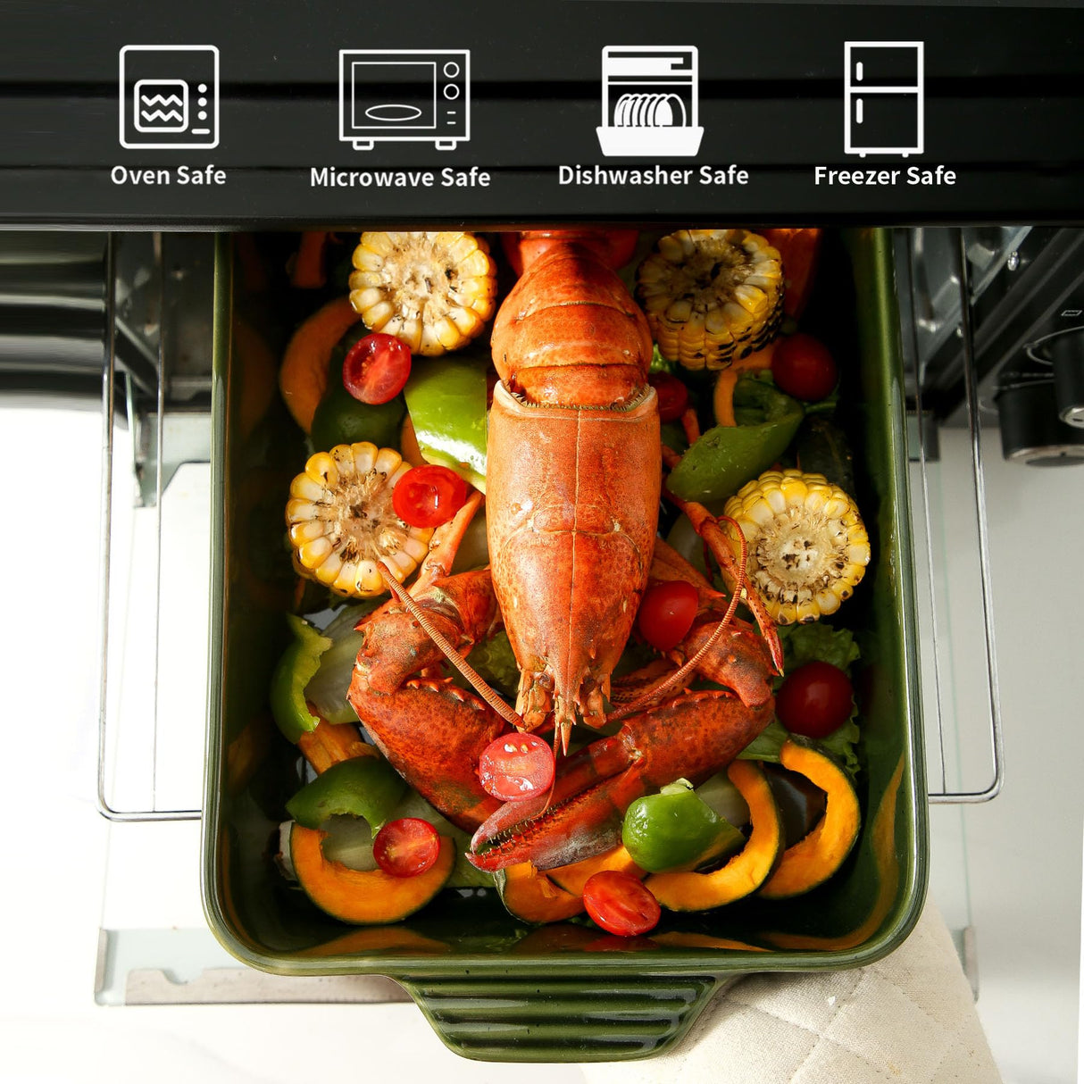 Howise Ceramic Baking Casserole Dish with Handles, Large 9x13 inch Pan and Middle Baking Pan - Porcelain Serving Bakeware Set (Forest Green) Howise