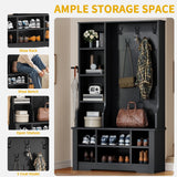 DWVO 39" Hall Tree with Bench and Shoe Storage, 6 Shoe Cubbies & 5 Coat Hooks, 4 Side Storage Cubbies, Entryway Bench with Coat Rack for Entryway Hallway Bedchamber Narrow, Adjustable Shelf (Black) DWVO