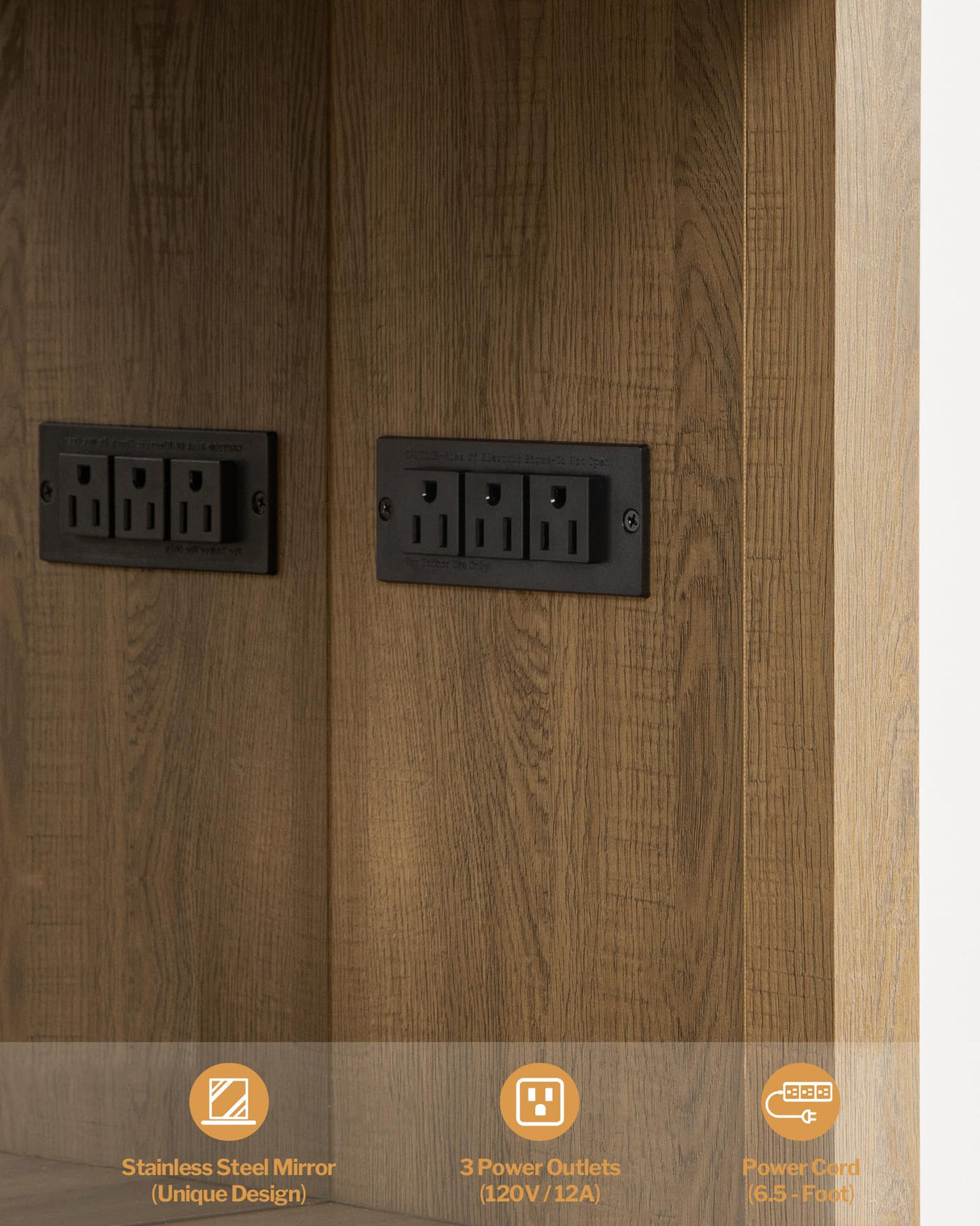 SICOTAS Rattan Pantry Kitchen Storage Cabinet: Tall Pantry Cabinet with Rattan Door, Steel Mirror, Power Outlet, Boho Large Freestanding Cupboard Wood Cabinet for Kitchen, Dining Room, Natural Oak SICOTAS