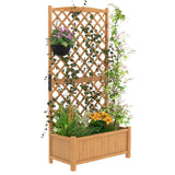 Safstar Raised Garden Bed with Trellis, Indoor & Outdoor Wood Elevated Plant Container with Diamond Shaped Trellis & Drain Hole, Above Ground Garden Bed for Vine Climbing Plants in Garden Balcony Yard S AFSTAR