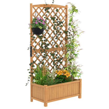 Safstar Raised Garden Bed with Trellis, Indoor & Outdoor Wood Elevated Plant Container with Diamond Shaped Trellis & Drain Hole, Above Ground Garden Bed for Vine Climbing Plants in Garden Balcony Yard