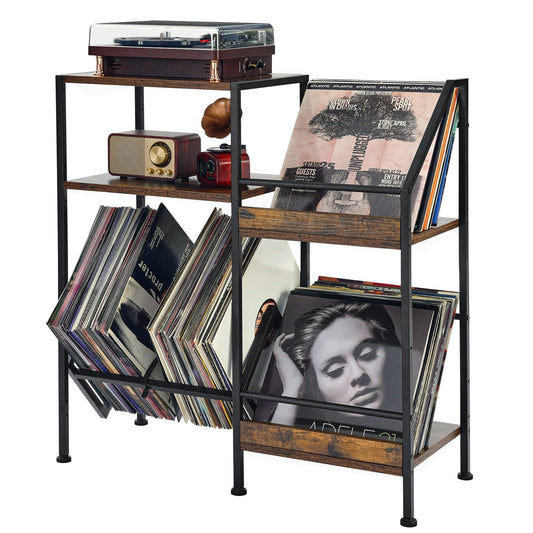 BNING Record Player Stand, Record Player Table with Vinyl Record Storage, Vinyl Record Holder Up to 150 Albums, End Table for Vinyl Record, Record Player Cabinet for Bedroom Living Room - WoodArtSupply