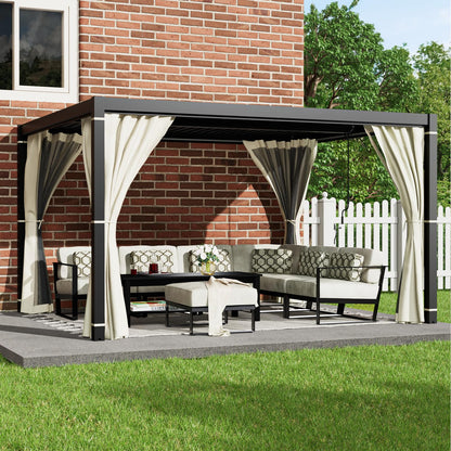 Amopatio 10' X 13' Louvered Pergola, Aluminum Outdoor Pergola with Adjustable Rainproof Roof, Metal Patio Hardtop Gazebo for Backyard, Deck, Garden (Khaki Curtain)