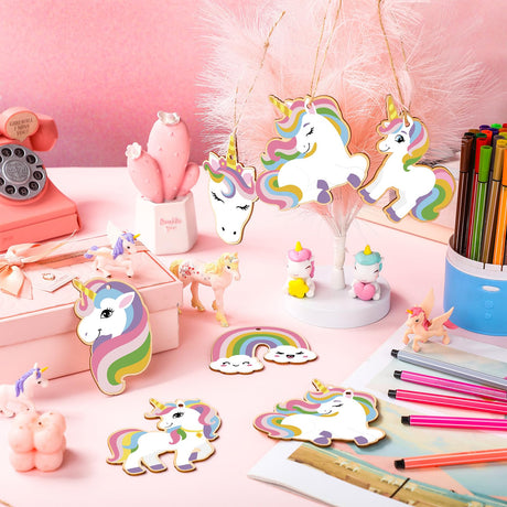 Fullhawl 36 Pack Wooden Unicorn Cutouts Crafts Unfinished Wood Unicorn Head Cutouts to Paint DIY Crafts for Hanging Ornaments Rainbow Party Decorations Gift Tags Home Craft Fullhawl