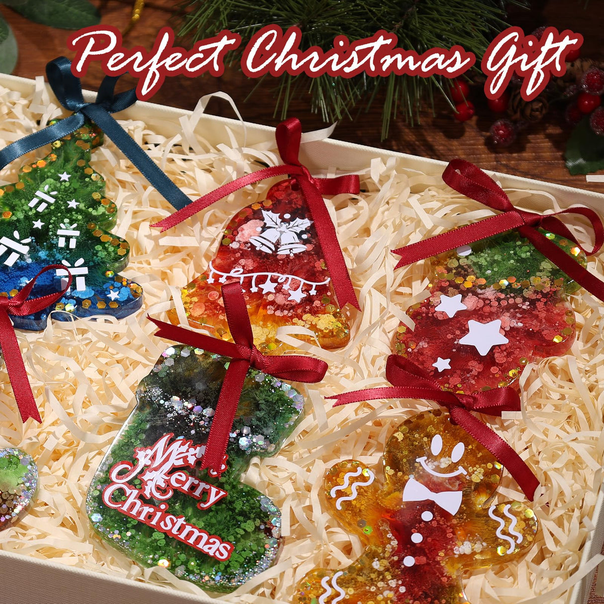 LET’S Resin Upgraded Christmas Resin Molds Silicone, 16 Cavities Large Resin Christmas Ornament Molds Each 3inch, Glossy Silicone Molds for Resin Art Craft,Keychains,Christmas Tree Decorations LET'S RESIN