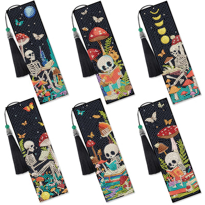 Sitsink Diamond Art Bookmarks Kit - Funny Book Lover Skull Boho Mystic Mushroom Diamond Painting Kits Bookmarks Gem Art Rhinstone DIY Crafts Kit for Adults