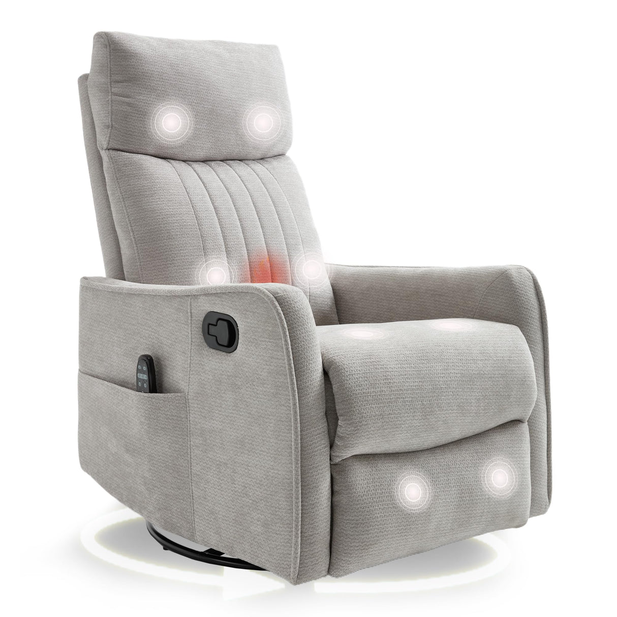 cinkehome Heated Massage Swivel Rocker Recliner Chair Nursery - Small Space Reclining Chair with Lumbar Support, 360° Swivel & Gentle Rocking, Ergonomic High Back Chenille Fabric Beige cinkehome