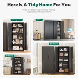 Greenvelly Metal Pantry Cabinet, 63”Tall Black Kitchen Pantry Storage Cabinets with 2 Lock Doors and 4 Adjustable Shelves for Home Office, Dinning Room,Garage Greenvelly