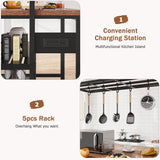 GarveeHome 47'' Large Kitchen Island with Power Outlet, Bakers Rack with Storage, Island Table for Kitchen, 3 Tier Microwave Stand Oven Shelf, Storage Shelf for Kitchen Dining Room Living Room, 5 Hook GarveeHome