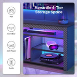 Bestier TV Stand for 70 inch TV, Tall Entertainment Center with 2 Led Lights, Gaming TV Console with Storage for PS5, Modern TV Cabinet for Bedroom, Living Room, Black Carbon Fiber Bestier