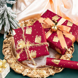 WRAPAHOLIC 3D Kraft Wrapping Paper Roll - Mini Roll - 17 Inch x 16.5 Feet - Gold and Red Christmas Presents Design with Embossed Perfect for Holiday, Party Celebration WRAPAHOLIC