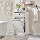 IFGET Tilt Out Trash Can Cabinet, Hidden Wooden Trash Can Cabinet, Farmhouse Laundry Hamper Cabinet, Trash Garbage Can Bin Cabinet with Storage Basket for Kitchen, Living Room (Antique White) IFGET
