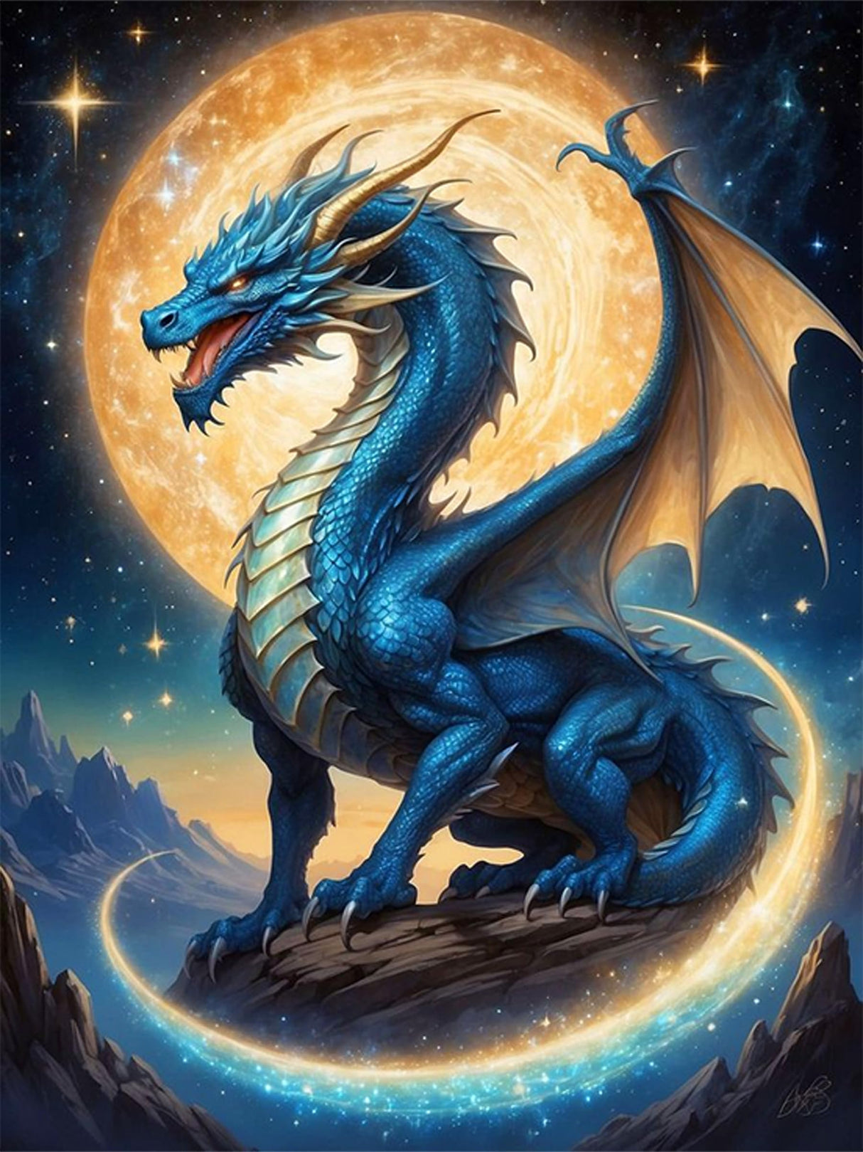 Ekuxom Dragon Diamond Art Kits for Adults, 5D Moonlight Diamond Painting Kits for Adults, DIY Full Round Drill Diamond Dot Gem Art for Craft Home Wall Decor Gift 12x16 inch Ekuxom