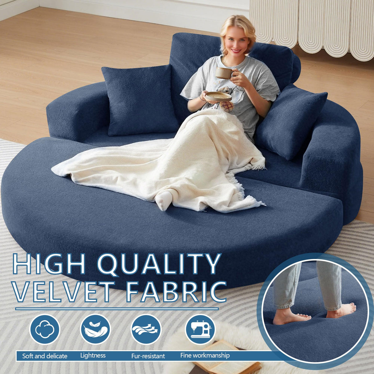 Mofolit 71" Boneless Couch Loveseat Folding Sofa Bed Convertible Floor Couch for Living Room,Sleeper for Guest Room,Apartment,Loft & Home Office. (1, Blue, 71") Mofolit