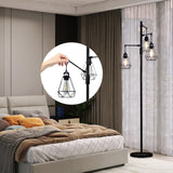 JuGuo 69'' Dimmable Farmhouse Floor Lamp with 3X9W Edison Bulbs, Industrial Vintage Tree Design & Adjustable Diamond Cages, Black Rustic Lighting for Living Room/Office JuGuo