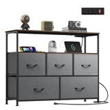 WLIVE 5 Drawer Dresser TV Stand for 45 Inch TV, Entertainment Center with Open Shelf and Power Outlet, Chest of Drawers for Bedroom, Living Room, Closet, Dark Grey WLIVE